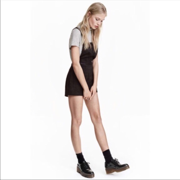 black suede overall dress